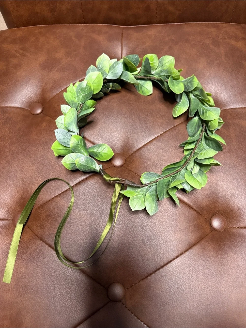 Green Leaf 🍃 Crown with Ribbon tie closure